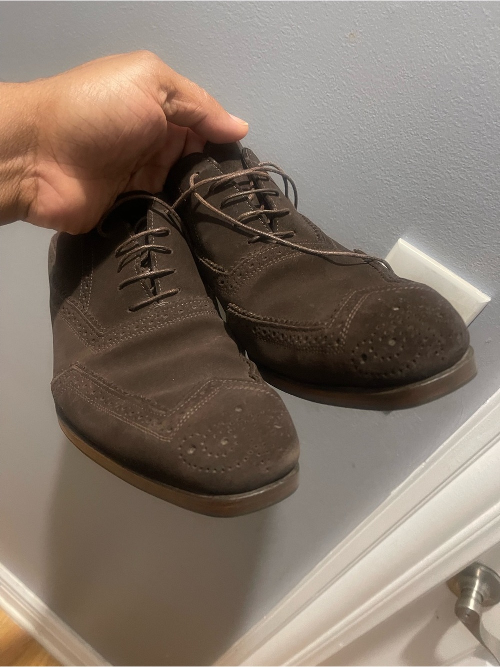 Vintage Prada Men's Dark Brown Suede Wingtip Dress Shoes Sz 9 - Picture 14 of 16